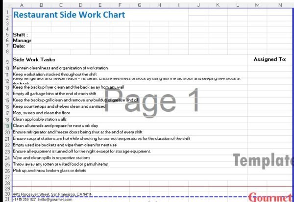 Restaurant Side Work Chart